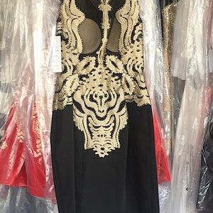 Tony bowls black and gold cocktail dress brand new with tags never been worn